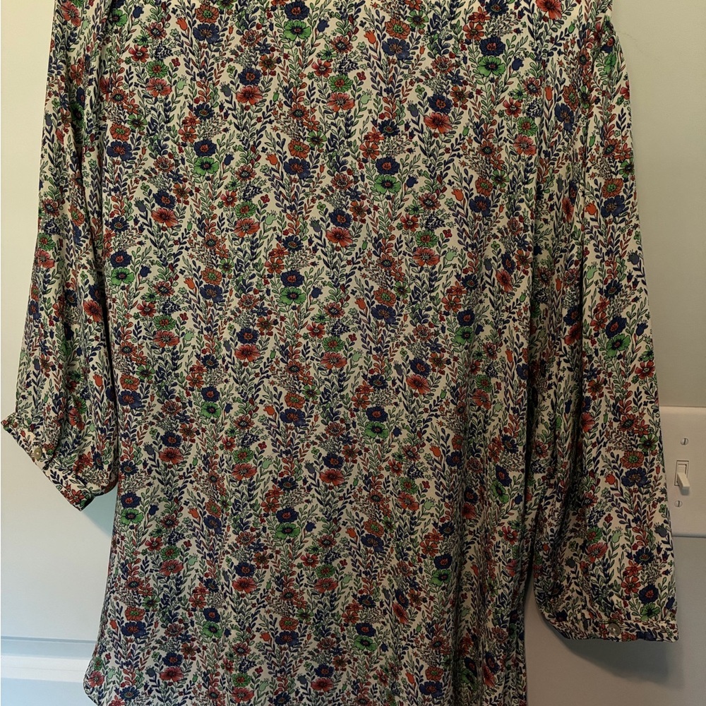 Rose & Olive Cream Floral Dolman Tunic with Blue, Green & Rust Blooms